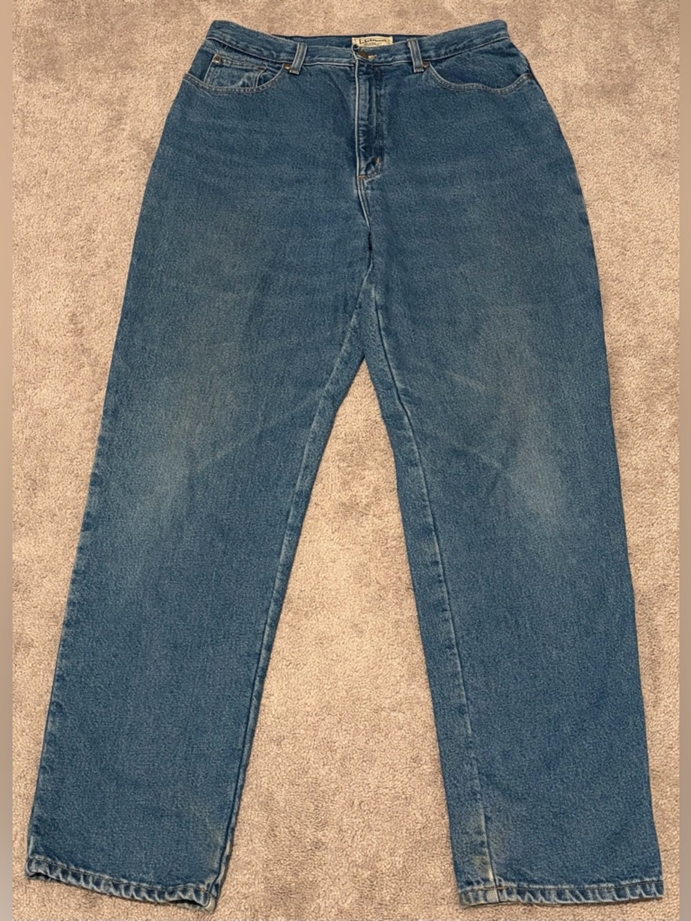 LL Bean Relaxed Fit Floral Fleece Lined Denim Blue Jeans Women's 16 Tall (34x34)